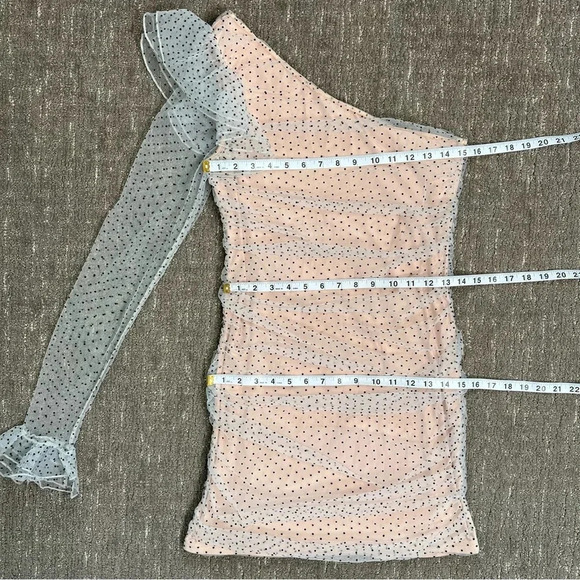 Majorelle Smith Mini Dress in Black Dot One Shoulder Sheer White Ruffle Large - Picture 3 of 8